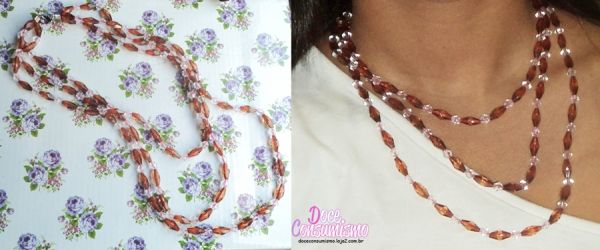 Colar triplo marrom e branco